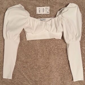Zara White Puff Sleeve Crop Top